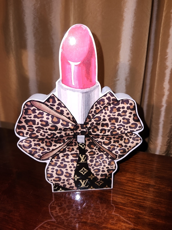 design USA Other - Wooden Lux Logo Pink Lipstick Shaped Decorative 3D Top Shelf Leopard Bow Decor